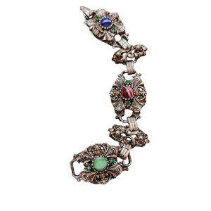 Wonderful Vintage Striated Glass Cab Detailed Bracelet (A2480)